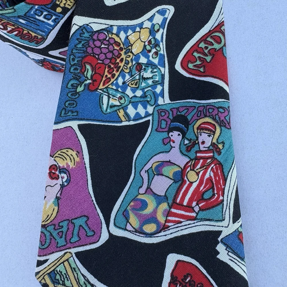 Handmade Novelty Tie Magazine Covers Cartoon Graphics Black Colorful